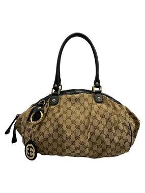Gucci Handbag Beige Dark Brown Leather